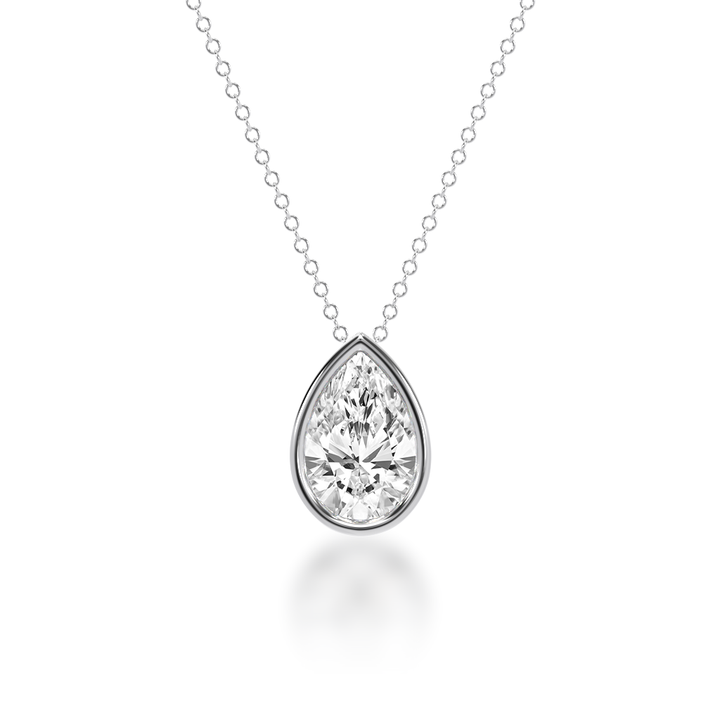 Pear shaped diamond bezel set pendant view from front
