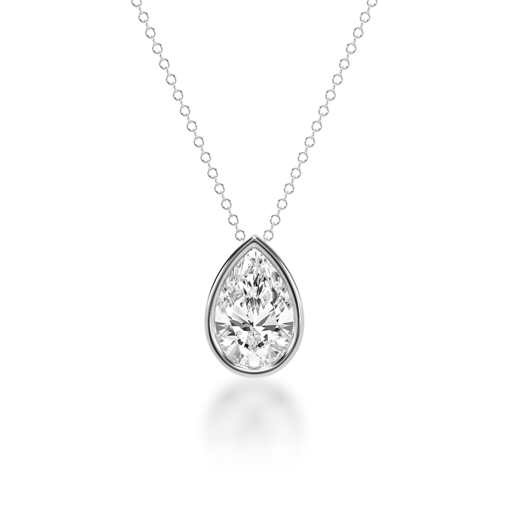 Pear shaped diamond bezel set pendant view from front