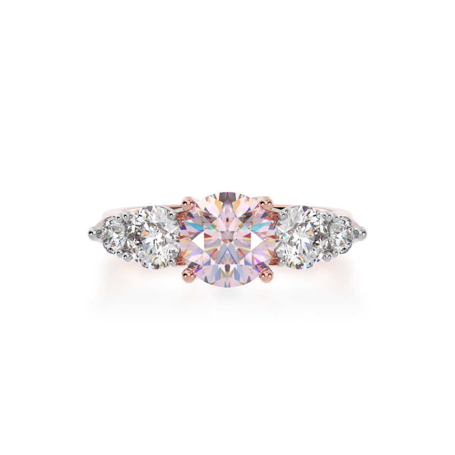 5 stone brilliant cut Pink Sapphire and diamond ring top view