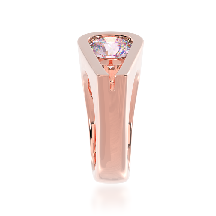 Retro design round brilliant cut pink Sapphire ring in rose gold view from side 