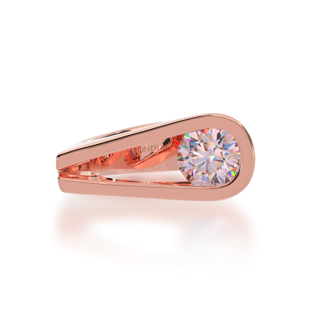 Retro design round brilliant cut pink Sapphire ring in rose gold view from top