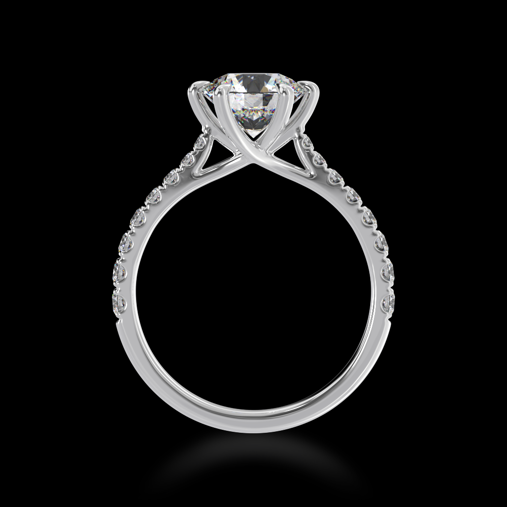 Round brilliant cut diamond solitaire engagement ring with diamond set band view from front