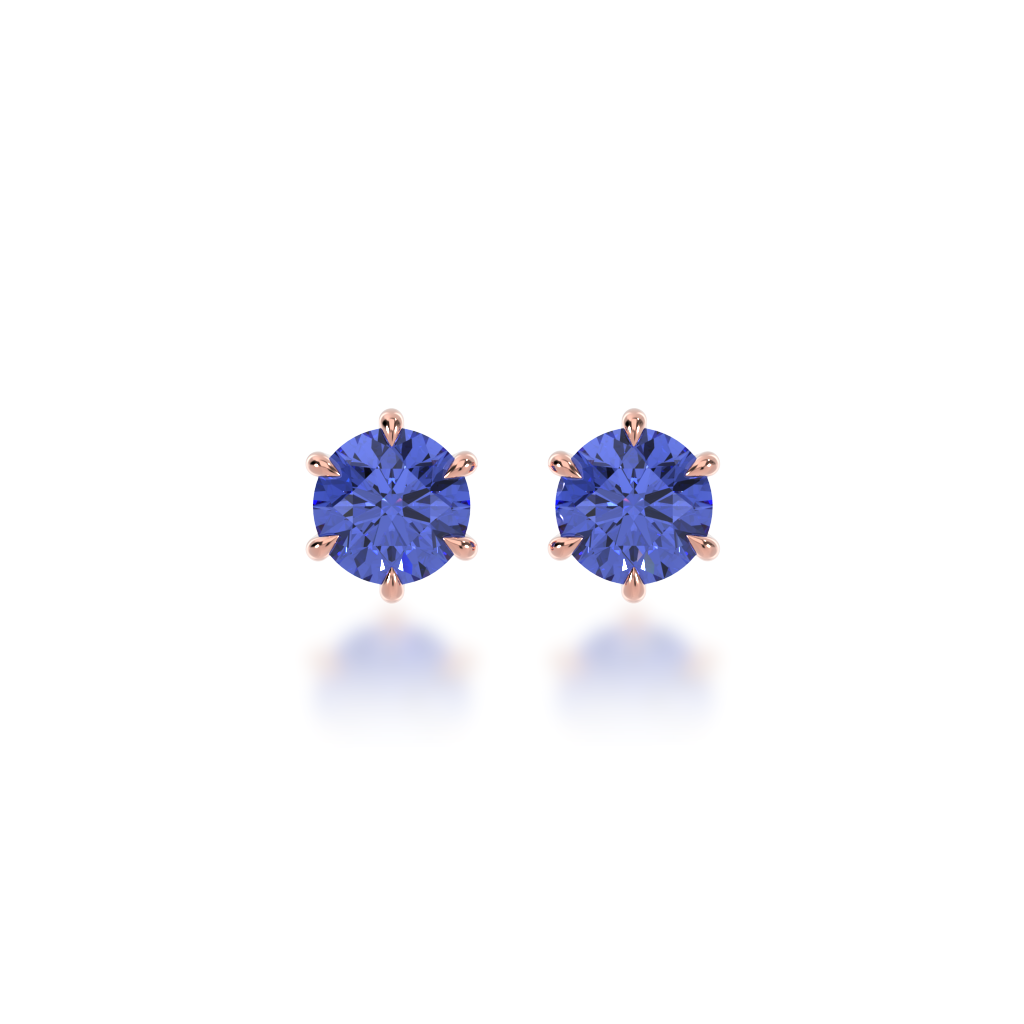 Round brilliant cut blue sapphire stud earrings view from front