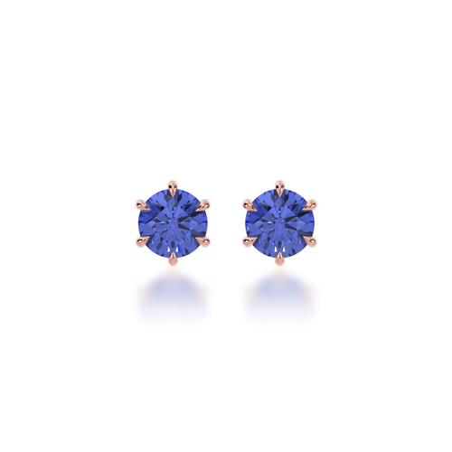 Round brilliant cut blue sapphire stud earrings view from front