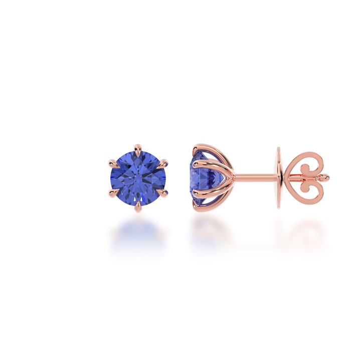 Round brilliant cut blue sapphire stud earrings view from side 