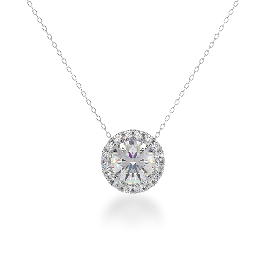 Round brilliant cut diamond halo pendant view from front