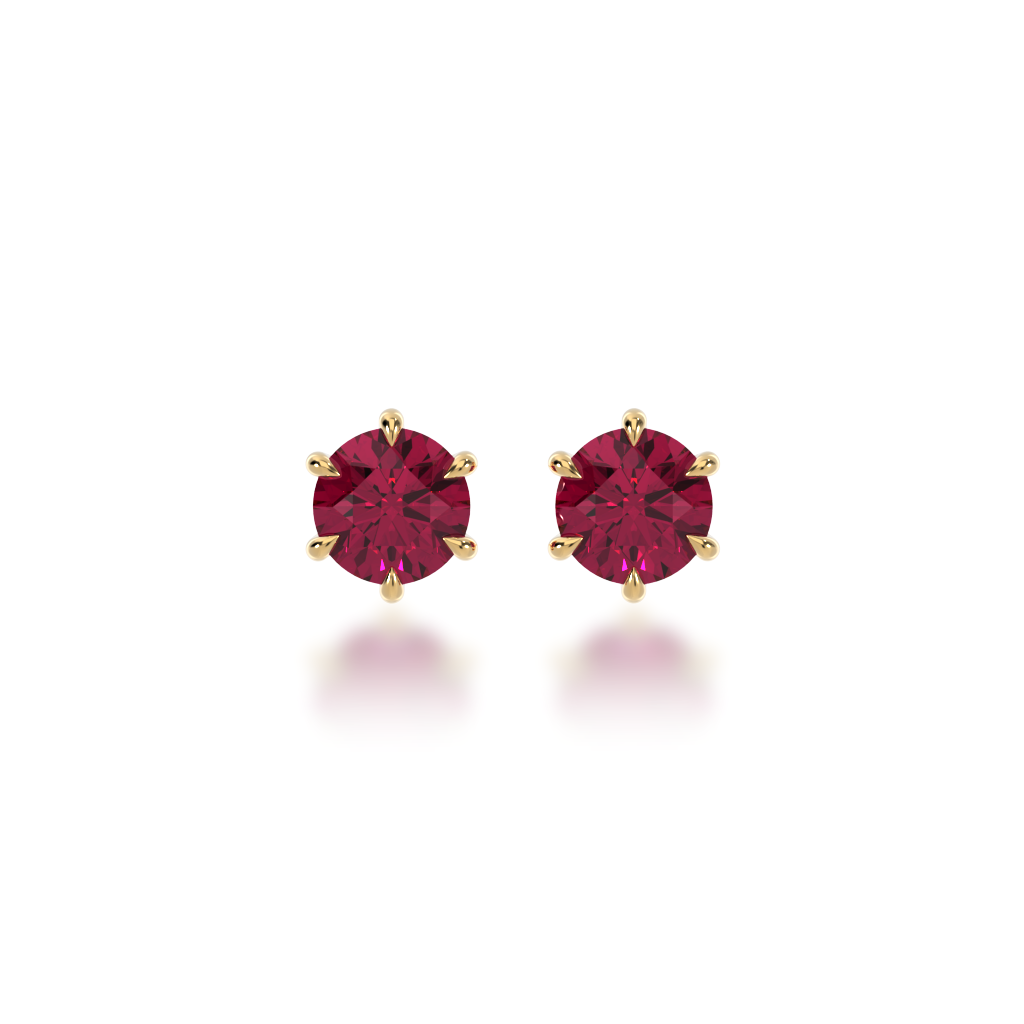 Round brilliant cut ruby stud earrings view from front 