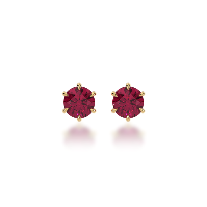 Round brilliant cut ruby stud earrings view from front 