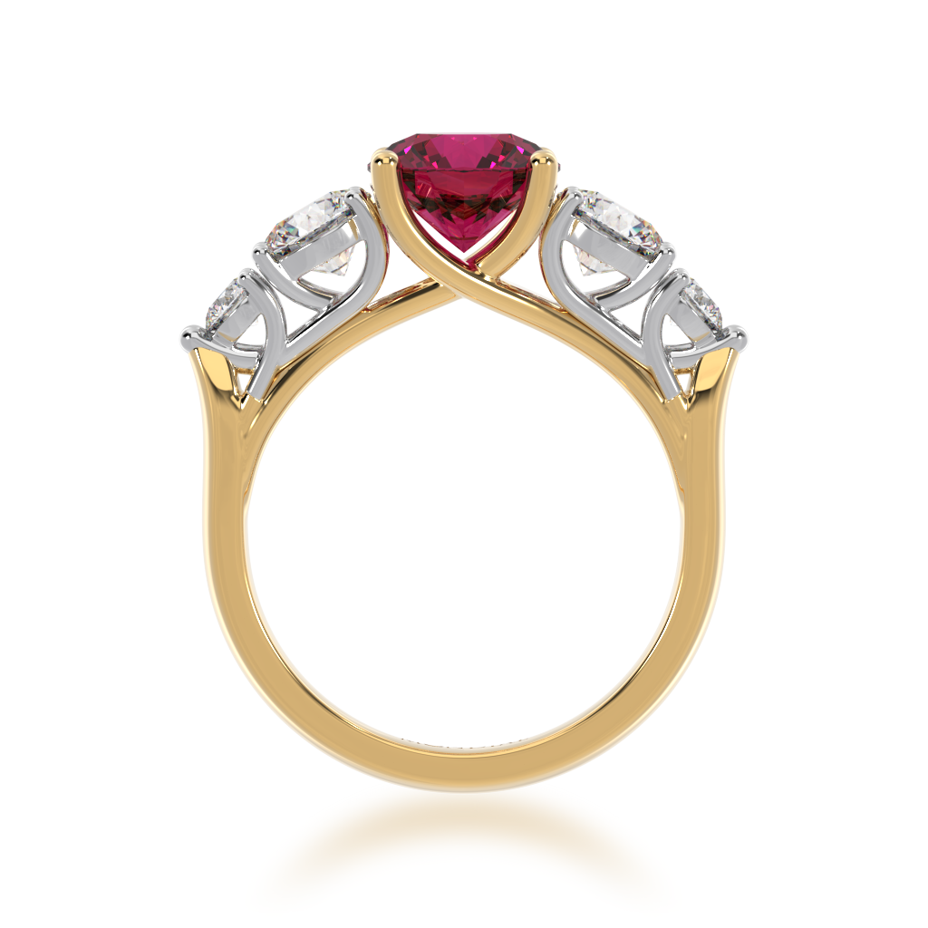 Five stone round ruby and diamond ring from front
