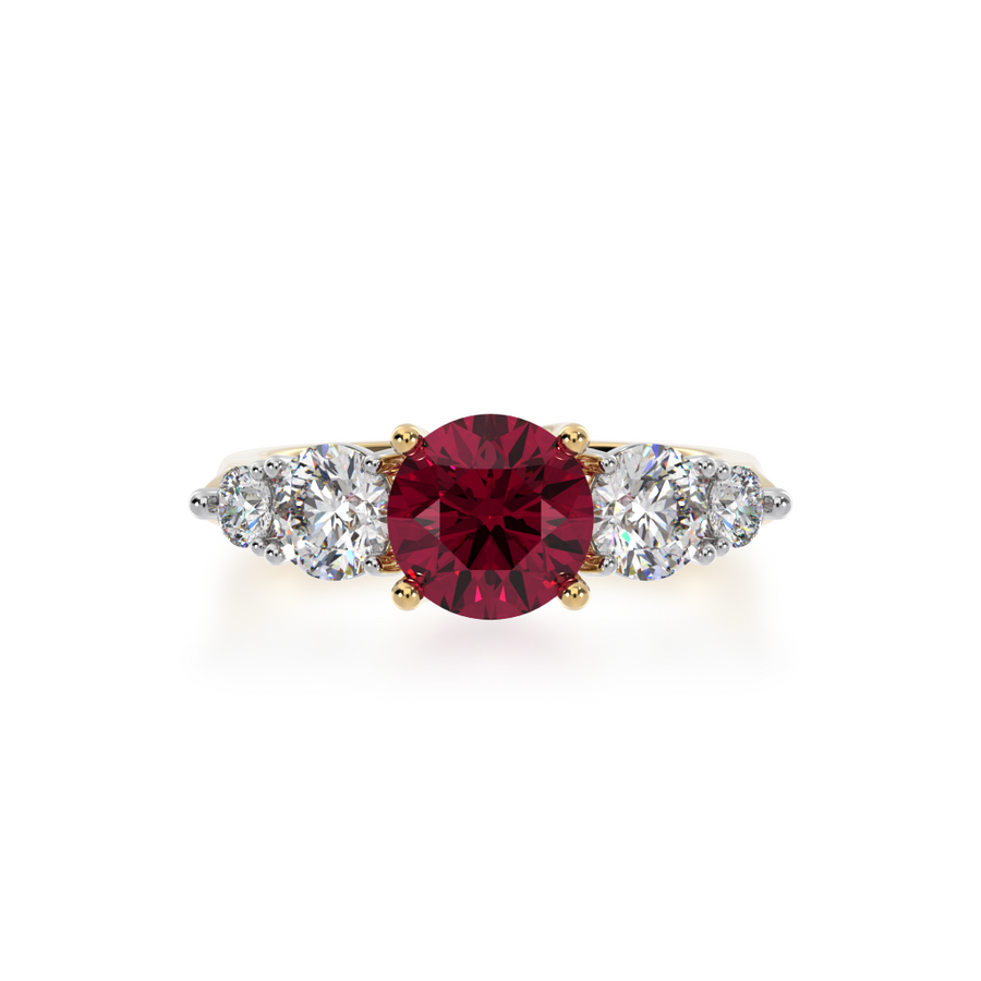 Five stone round ruby and diamond ring from top