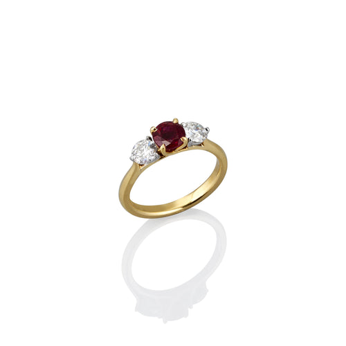 Brilliant cut Ruby and Diamond Trilogy Ring