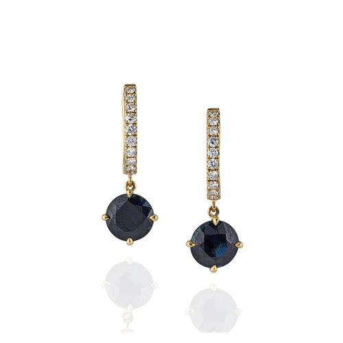 Black Sapphire and Diamond Drop Earrings