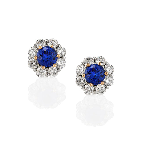 Pair of Diamond and Blue Sapphire stud earrings.