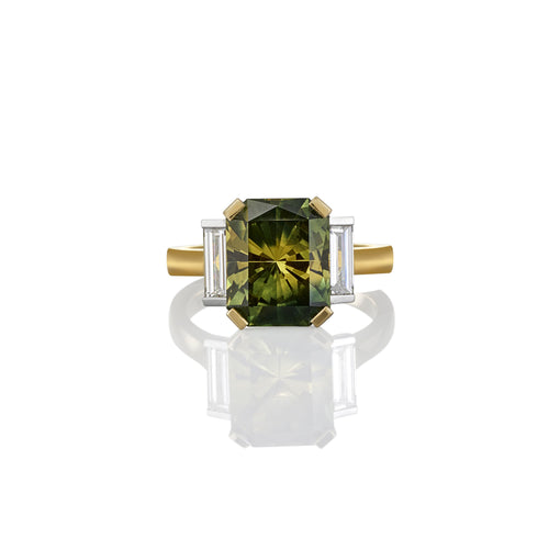 Sapphire green parti trilogy diamond engagement classic dress ring. 