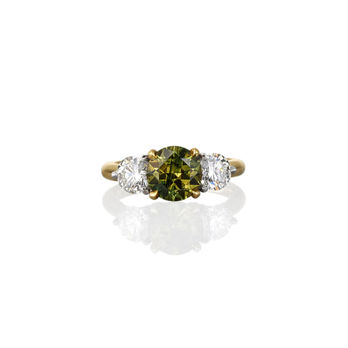Australian Green Parti Sapphire and Diamond Trilogy ring