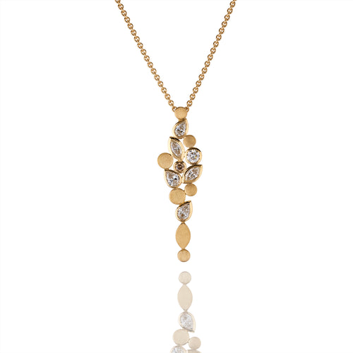 Cognac diamond and white diamond large pendant in yellow gold