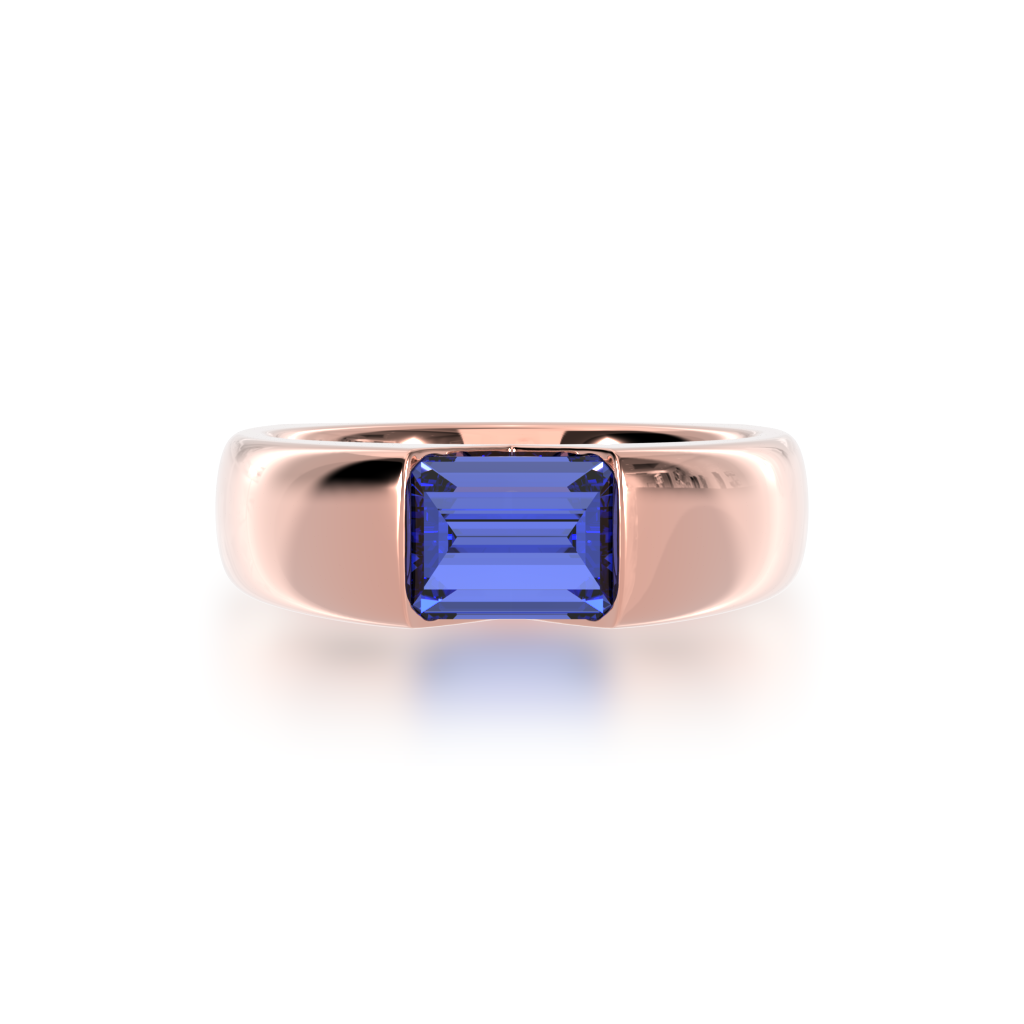 Embrace ring set with baguette cut blue sapphire in rose gold view from top
