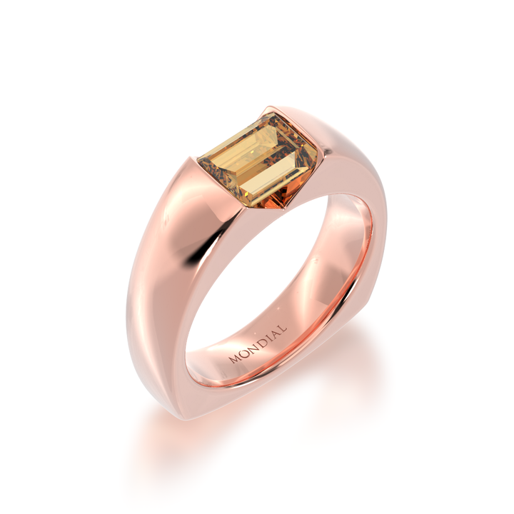 Embrace ring set with baguette cut champagne diamond in rose gold view from angle
