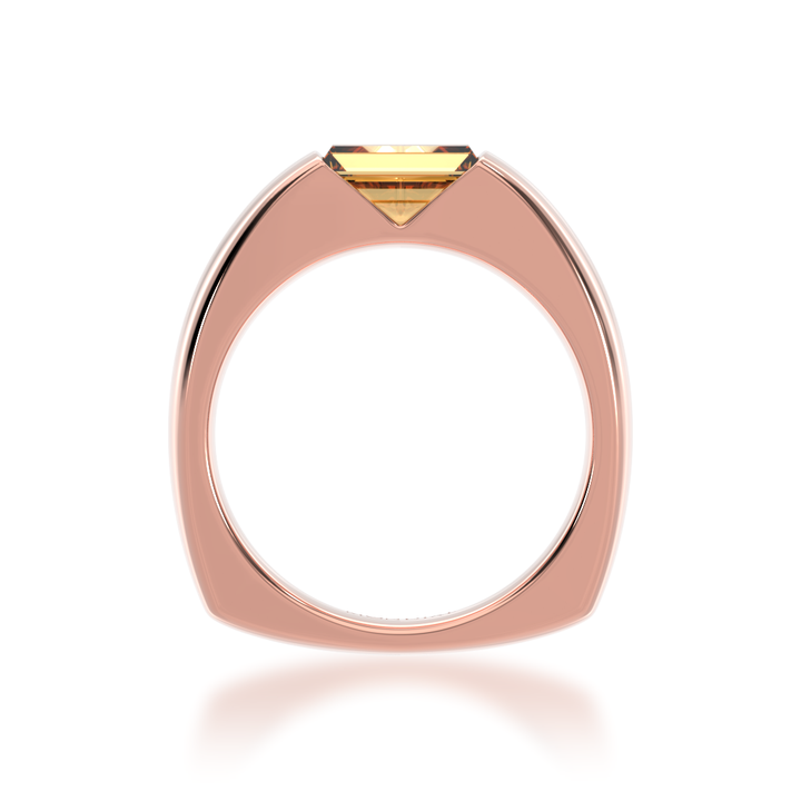 Baguette cut champagne diamond in rose gold 'embrace' design ring view from front.