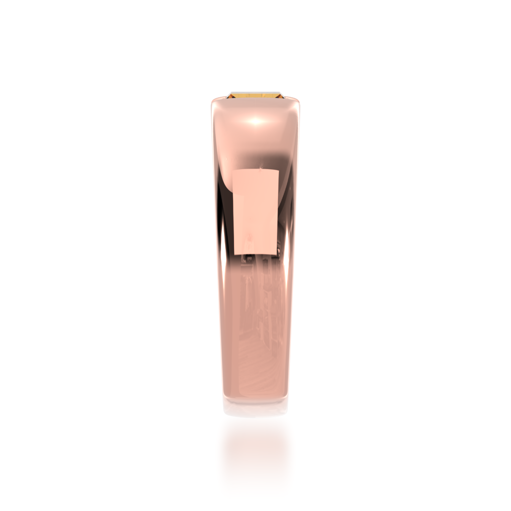 Baguette cut champagne diamond in rose gold 'embrace' design ring view from side.