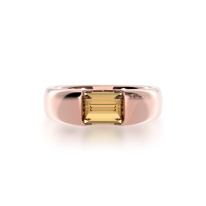 Embrace ring set with baguette cut champagne diamond in rose gold view from top