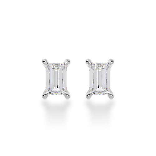 Claw set baguette cut diamond stud earrings view from front