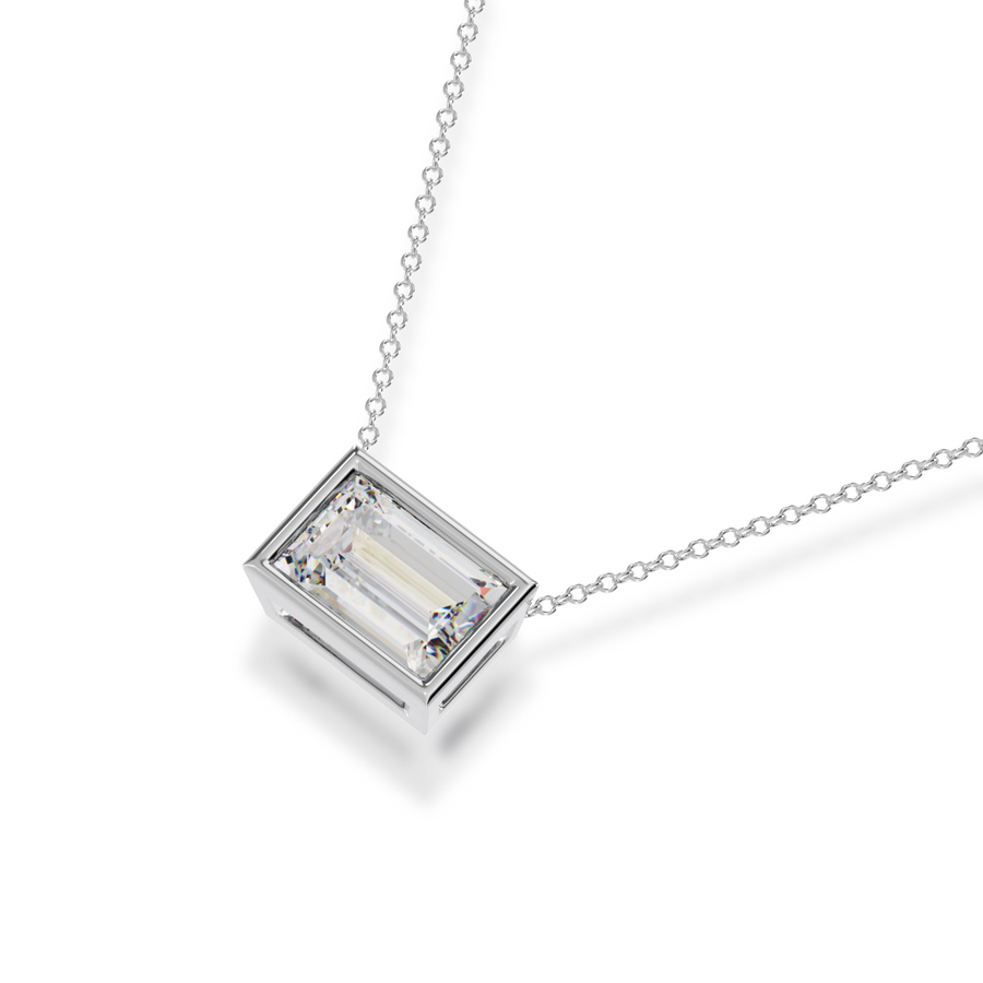Baguette cut diamond bezel set pendant view from top