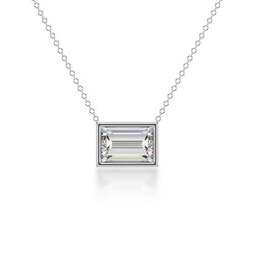 Baguette cut diamond bezel set pendant view from front