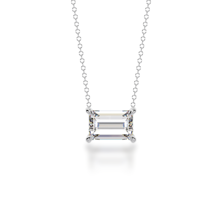 Baguette cut diamond claw set pendant view from front