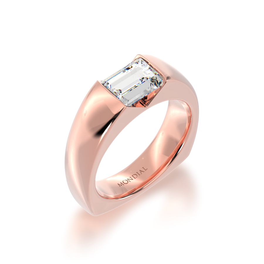 Embrace ring set with baguette cut white diamond in rose gold view from angle 