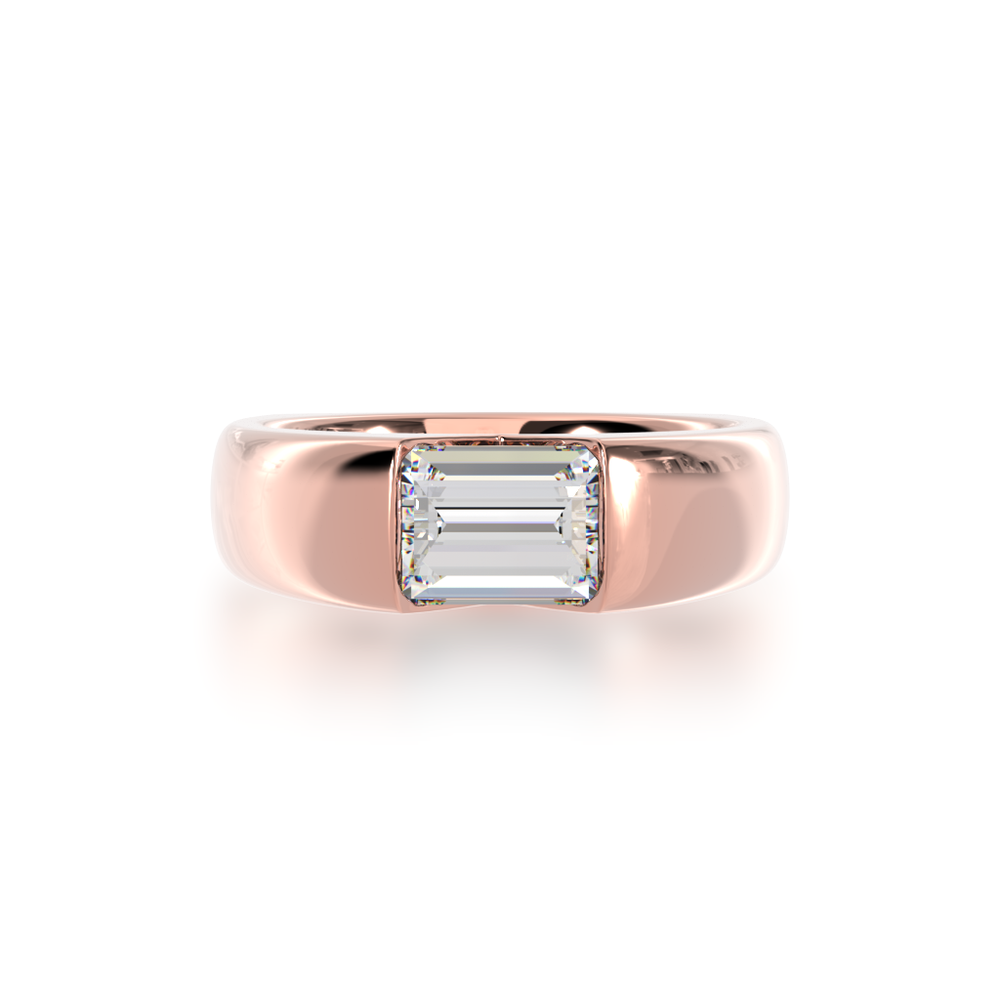 Embrace ring set with baguette cut white diamond in rose gold view from top