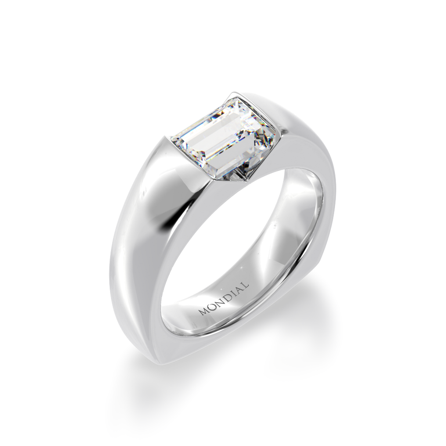 Embrace ring set with baguette cut white diamond in white gold view from angle