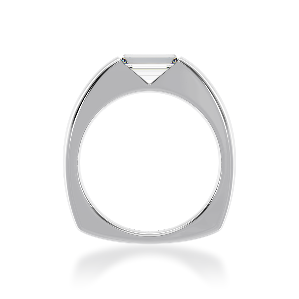 Embrace ring set with baguette cut white diamond in white gold view from front