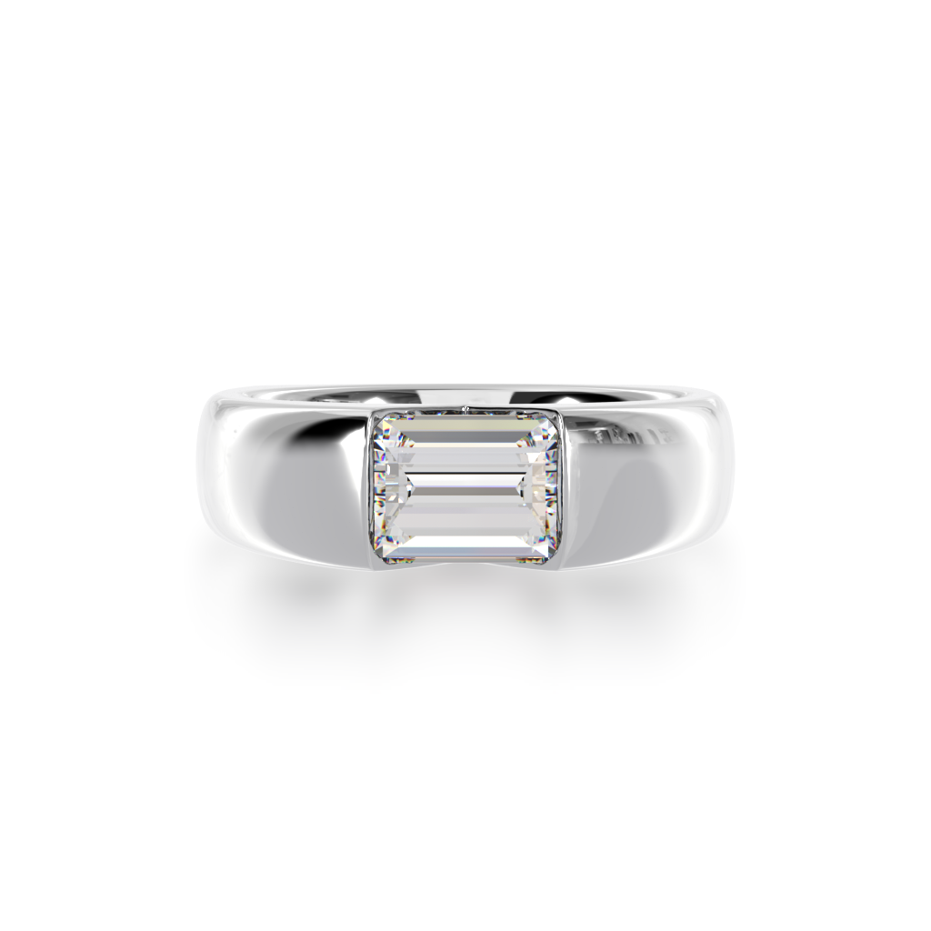 Embrace ring set with baguette cut white diamond in white gold view from top
