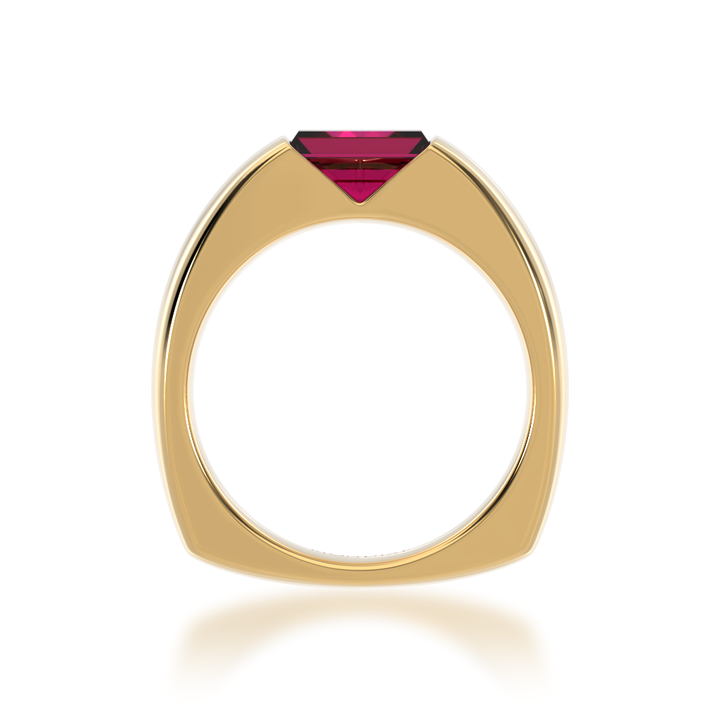 Embrace ring set with baguette cut ruby in yellow gold view from front