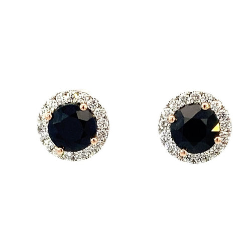 Black sapphire diamond halo earrings