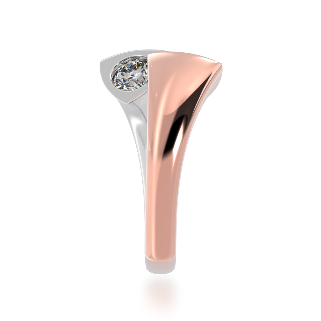 Devotion design round brilliant cut blue sapphire and diamond ring in rose and white gold view from side 