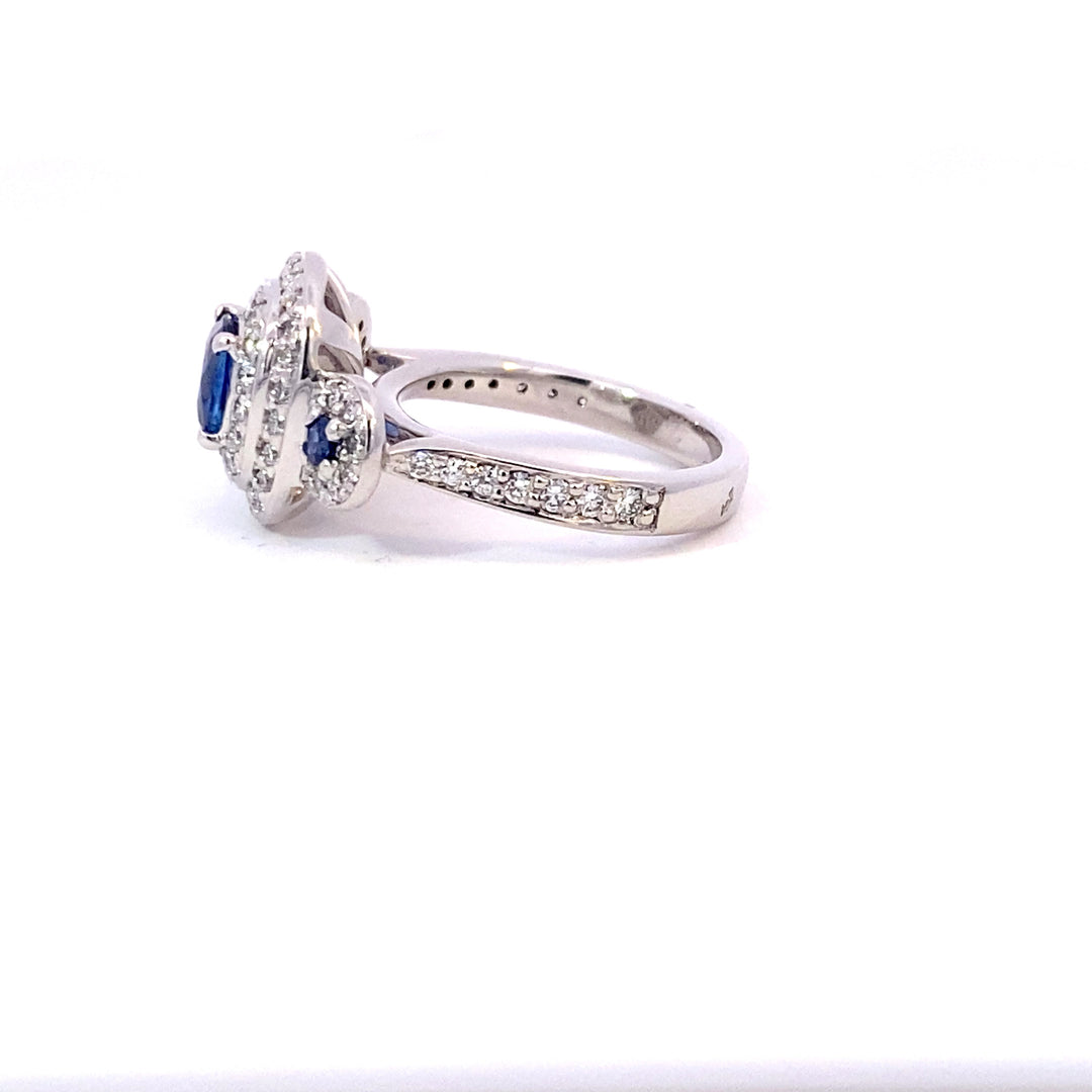 Cushion cut Ceylon sapphire and diamond ring