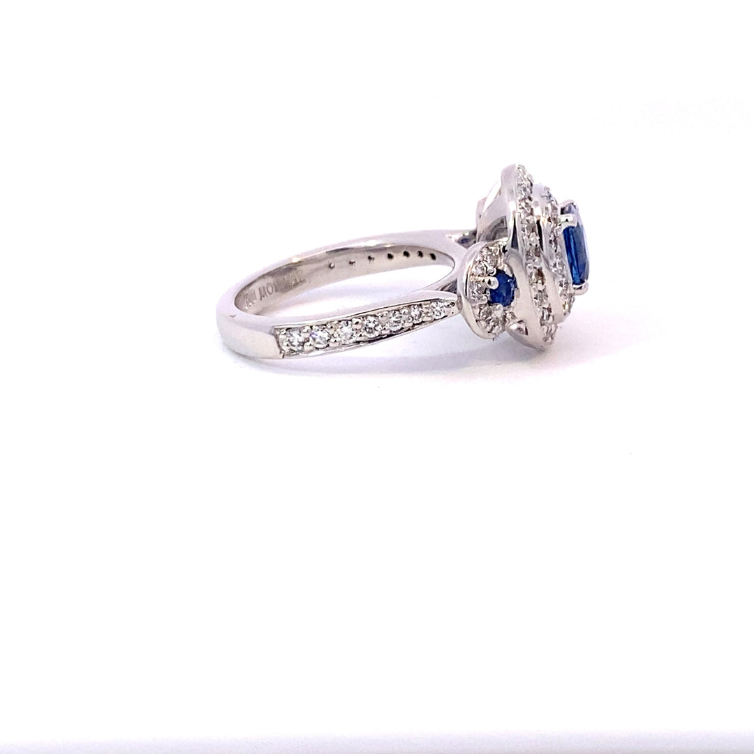 Cushion cut Ceylon sapphire and diamond ring
