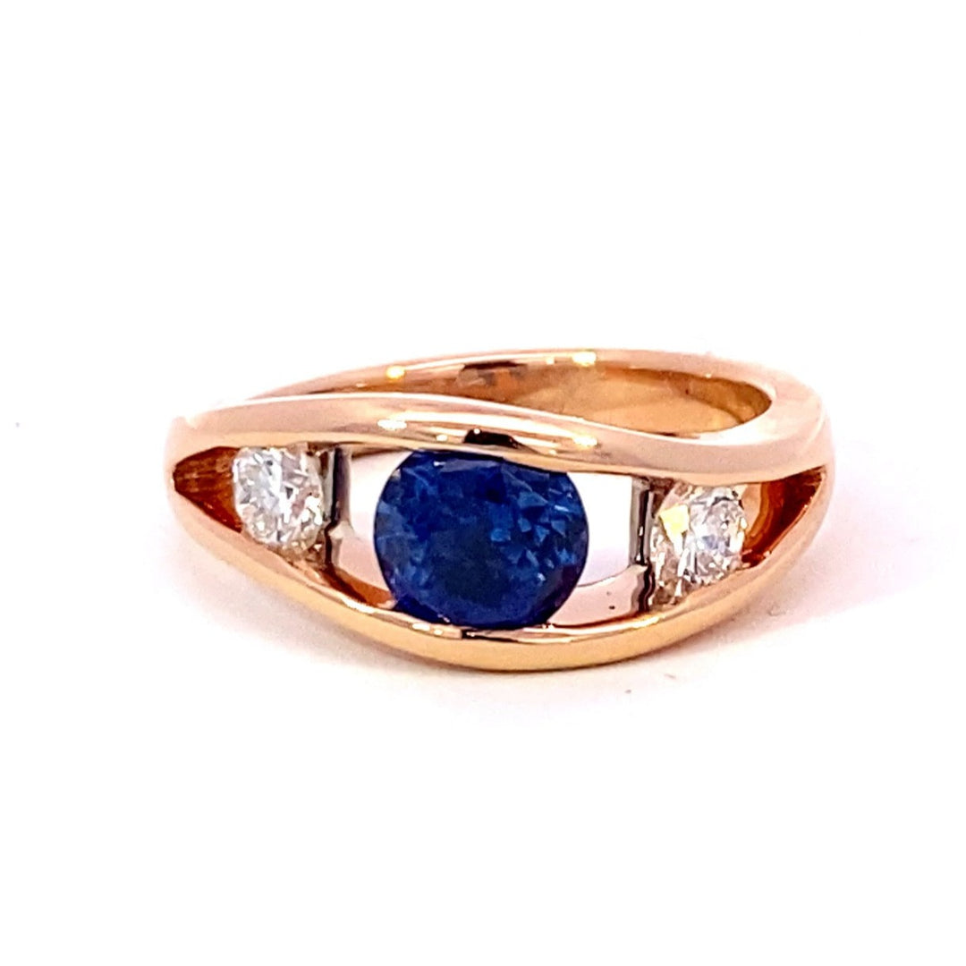 Blue Sapphire and Diamond Ring on rose gold band