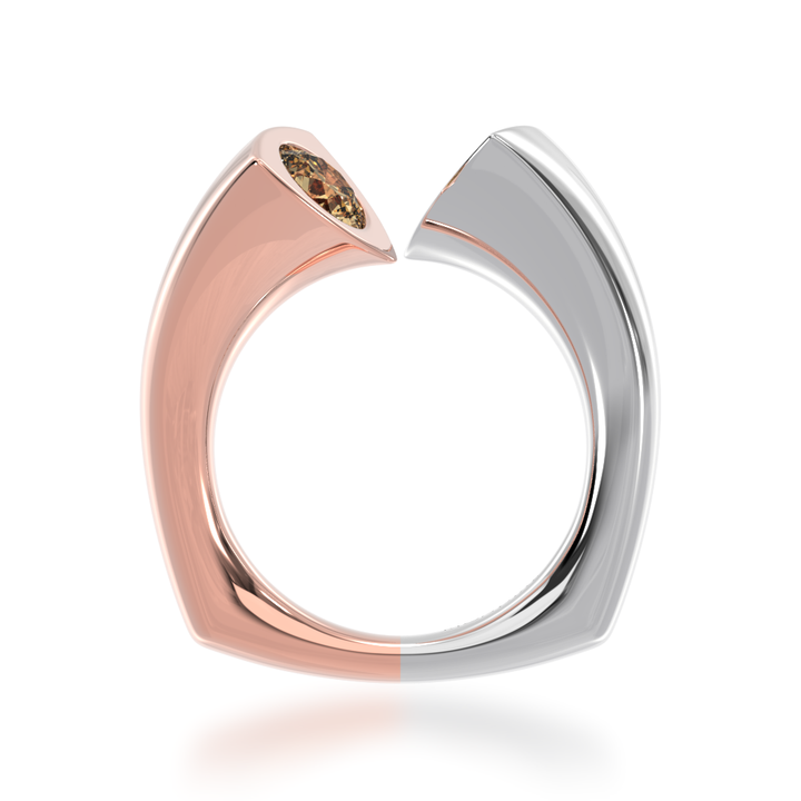 Devotion design round brilliant cut champagne and diamond ring in rose and white gold view from front