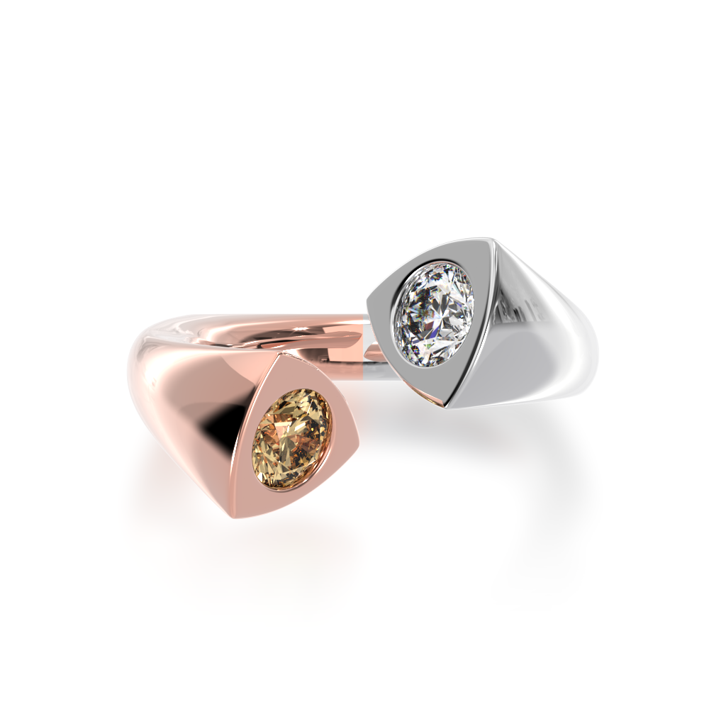 Devotion design round brilliant cut champagne and diamond ring in rose and white gold view from top