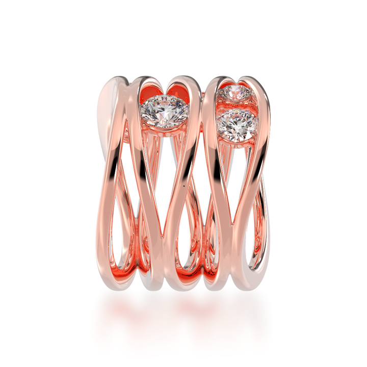 Multi flame design round brilliant cut diamond ring in rose gold view from side