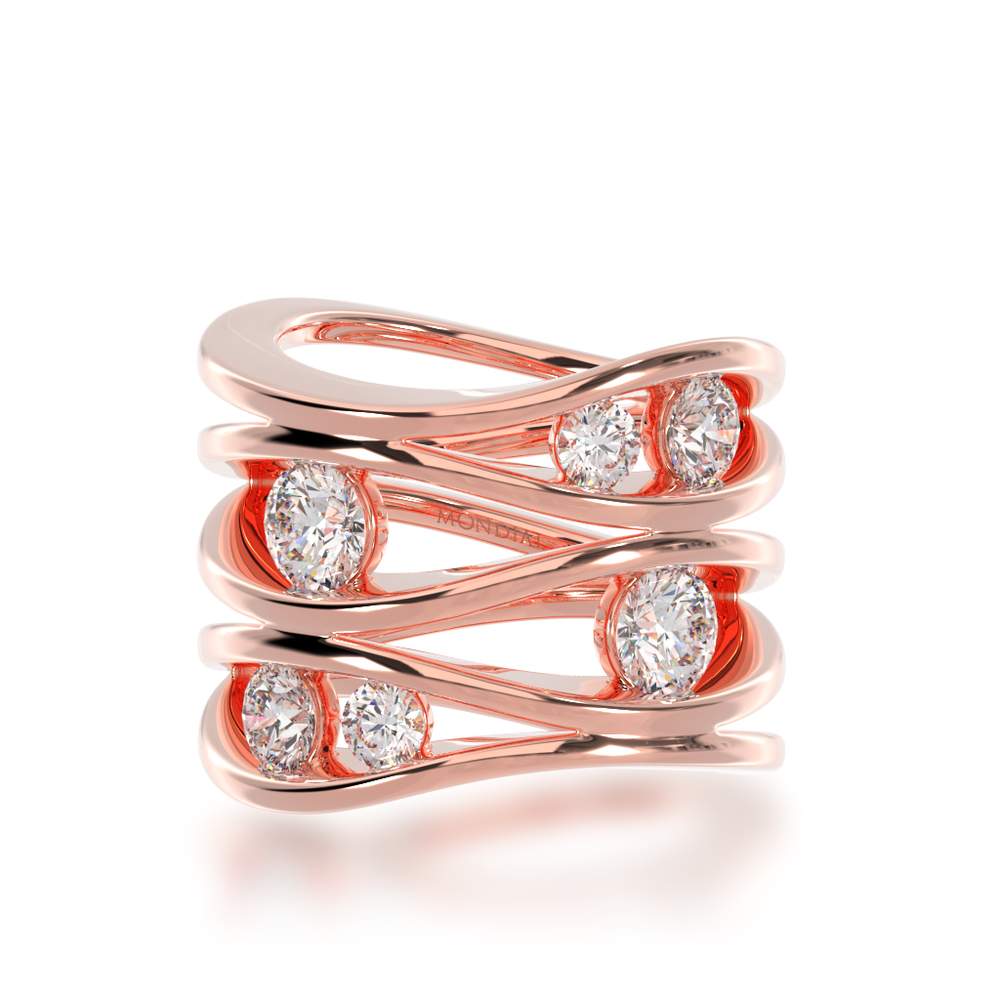 Multi flame design round brilliant cut diamond ring in rose gold view from top
