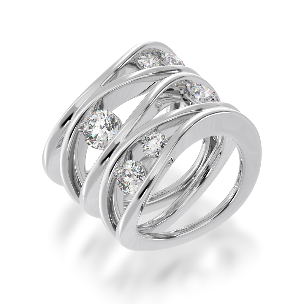 Multi flame design round brilliant cut diamond ring in white gold view from angle