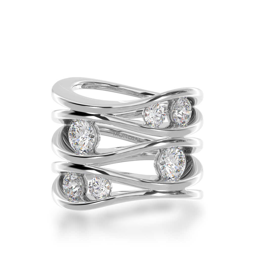 Multi flame design round brilliant cut diamond ring in white gold view from top