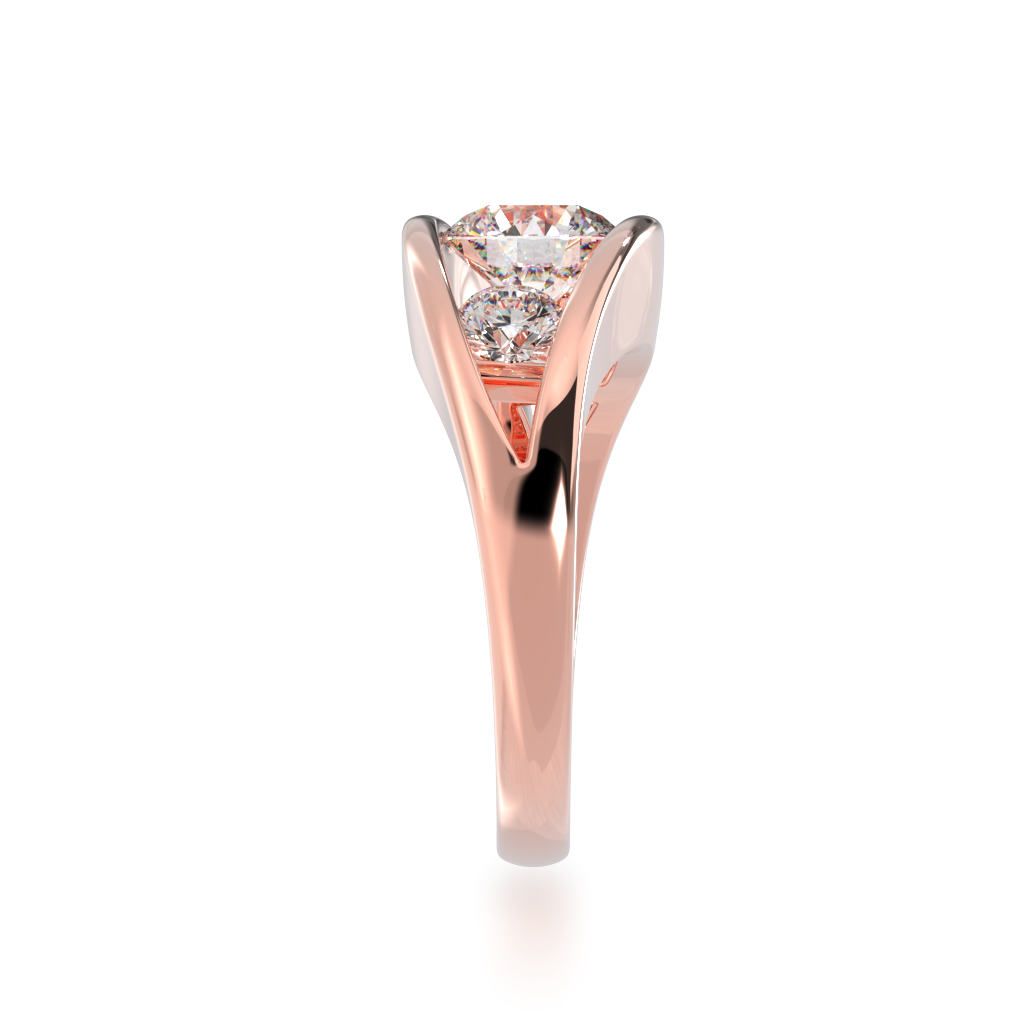 Flame design round brilliant cut diamond ring in rose gold view from side 