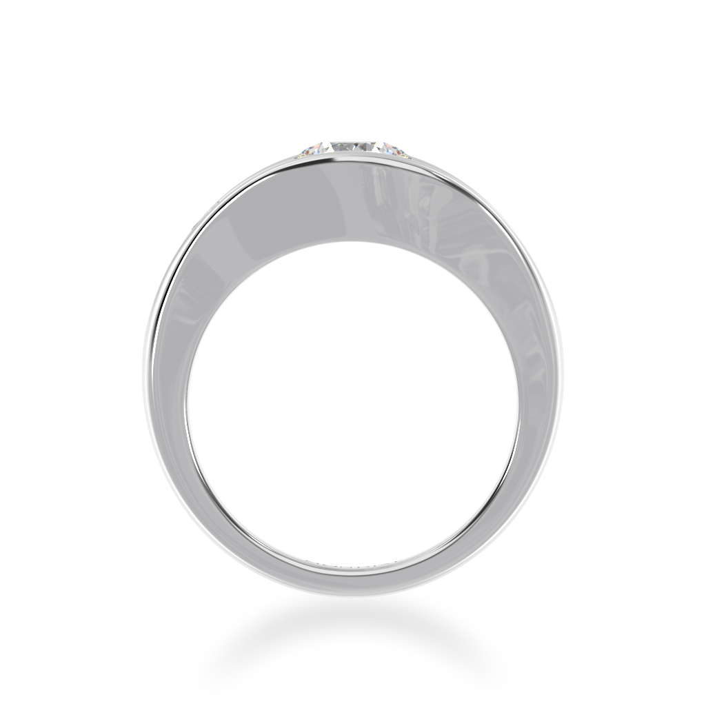 Flame design round brilliant cut diamond three stone ring in white gol ...