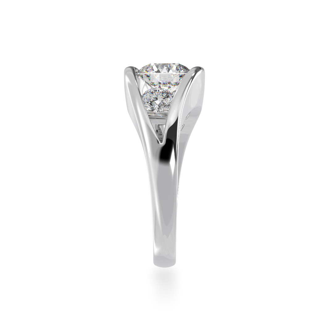 Flame design round brilliant cut diamond ring in white gold view from side 