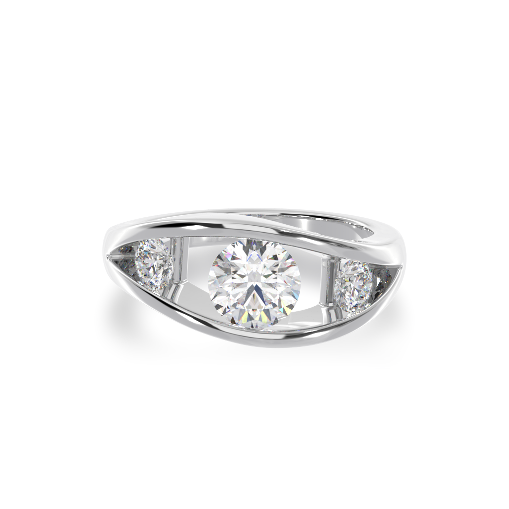 Flame design round brilliant cut diamond three stone ring in white gol ...